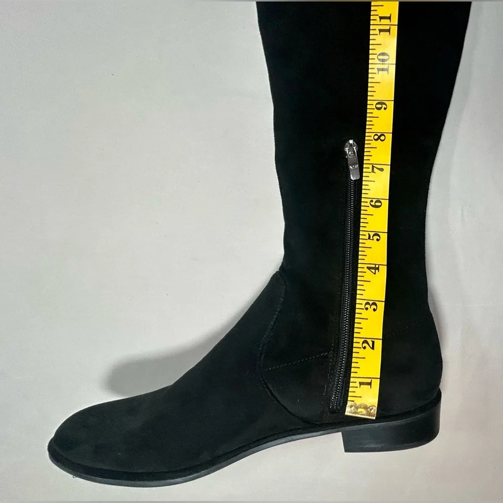 Marc Fisher Over The Knee Boots Faux Suede Black Womens 9.5 Low Heel Round Toe